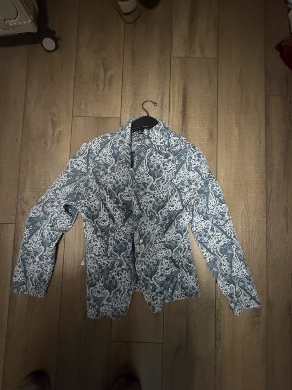 Woven Lace-Pattern Light Blue Women's Jacket